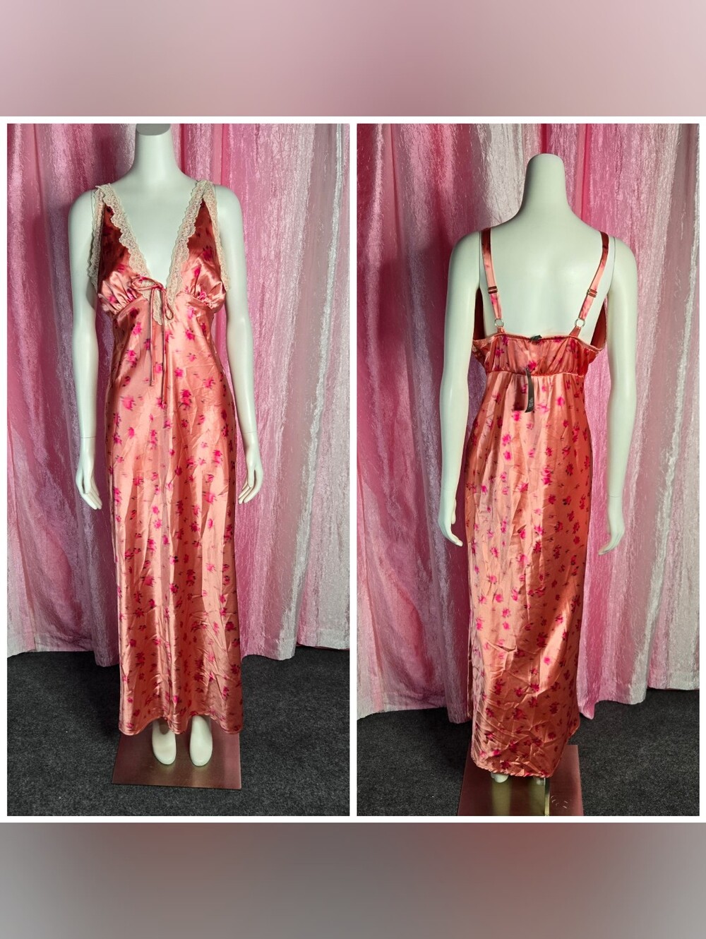 Wild Fable Pink Floral Lace Satin Slip Maxi Dress medium